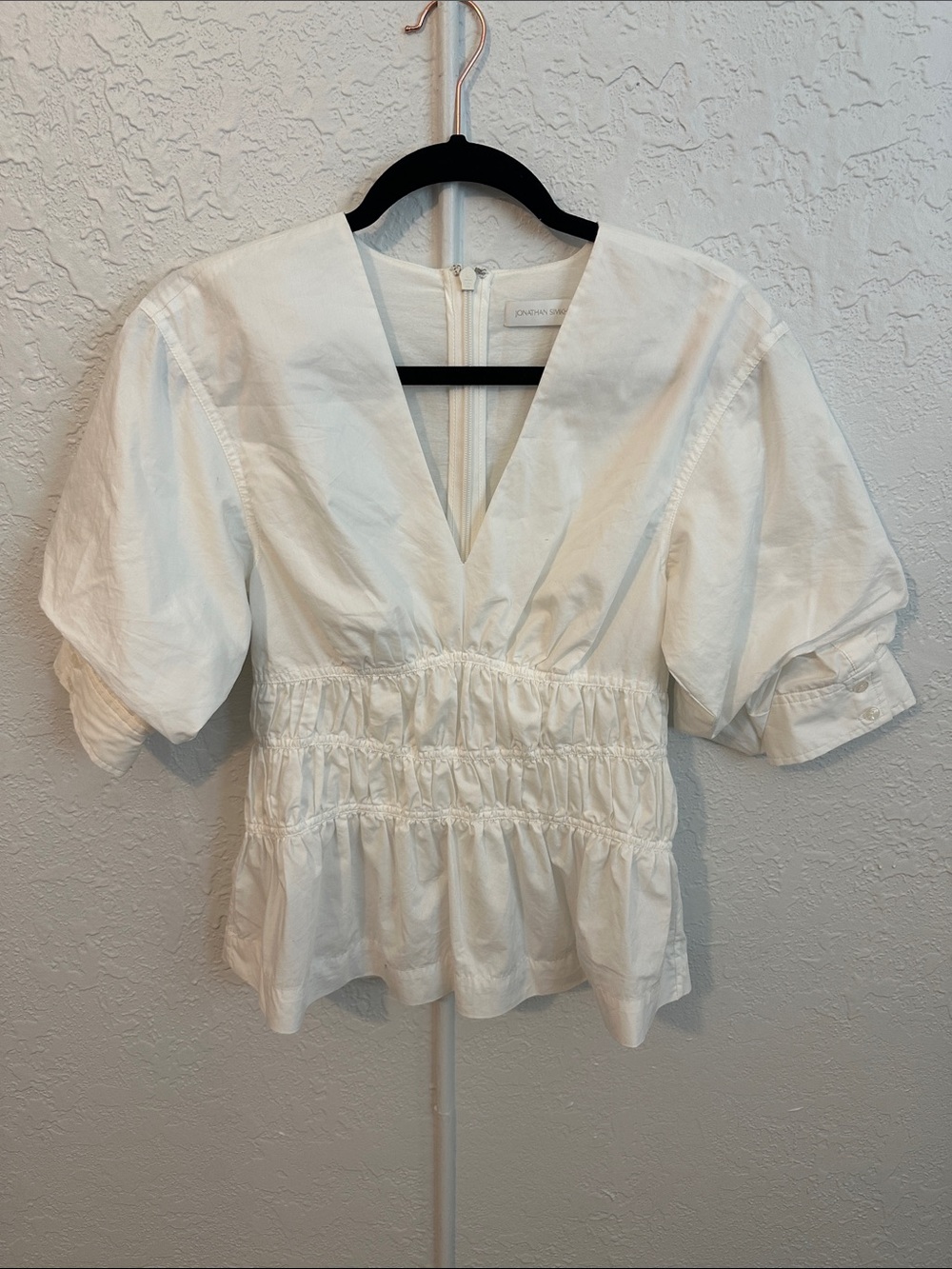 Jonathan Simkhai White V-Neck Blouse Size 4